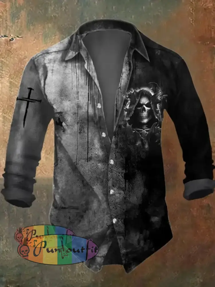 Men’s Retro Death Faith Printed Shirt Multicolor / S