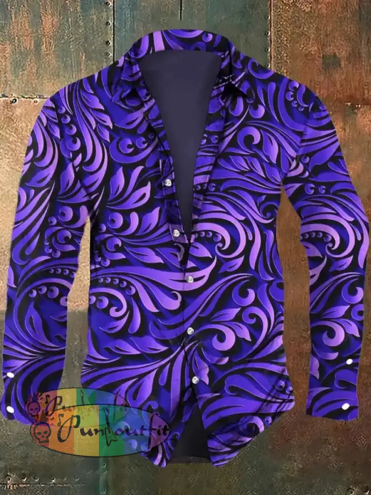 Men’s Retro Floral Print Casual Long Sleeve Shirt As Picture / S
