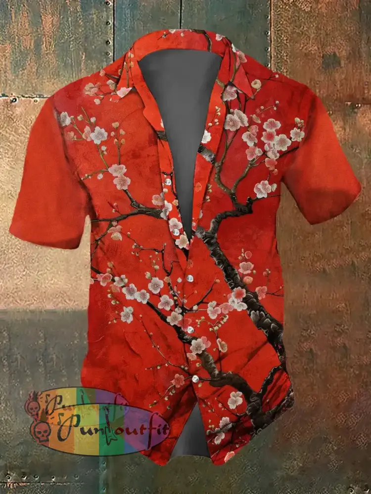 Men’s Retro Floral Print Casual Shirt Red / S