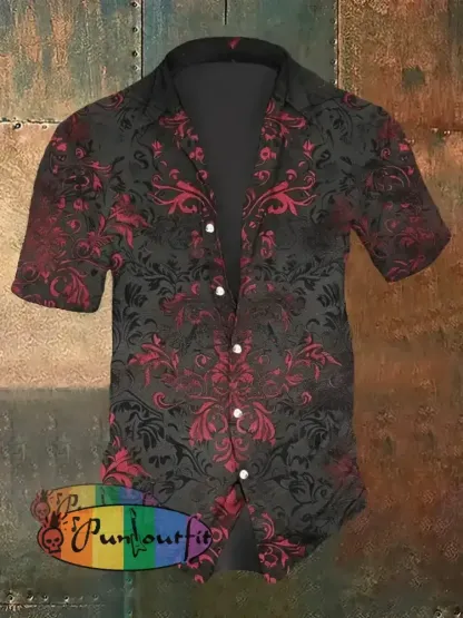 Men’s Retro Floral Print Casual Short Sleeve Shirt / S