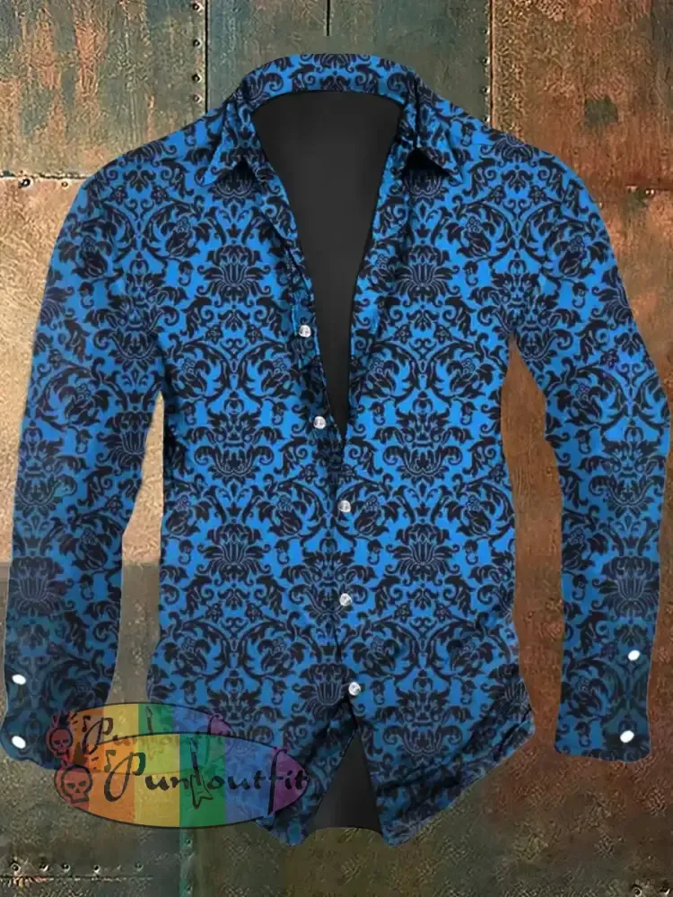 Men’s Retro Graphic Print Casual Long Sleeve Shirt As Picture / S