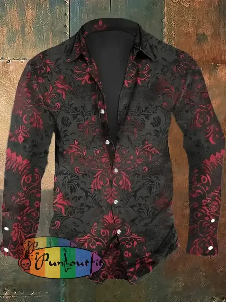 Men’s Retro Graphic Print Casual Shirt Long Sleeve / S