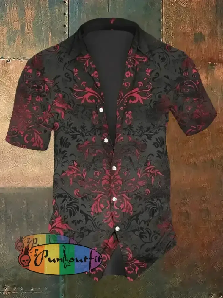 Men’s Retro Graphic Print Casual Shirt Long Sleeve Short / S