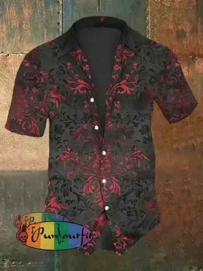 Men’s Retro Graphic Print Casual Shirt Long Sleeve Short / S