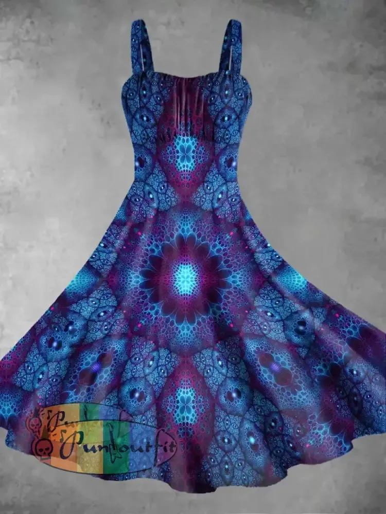 Men’s Retro Hippie Psychedelic Mandala Abstract Print Casual Long Sleeve Shirt Dress / S