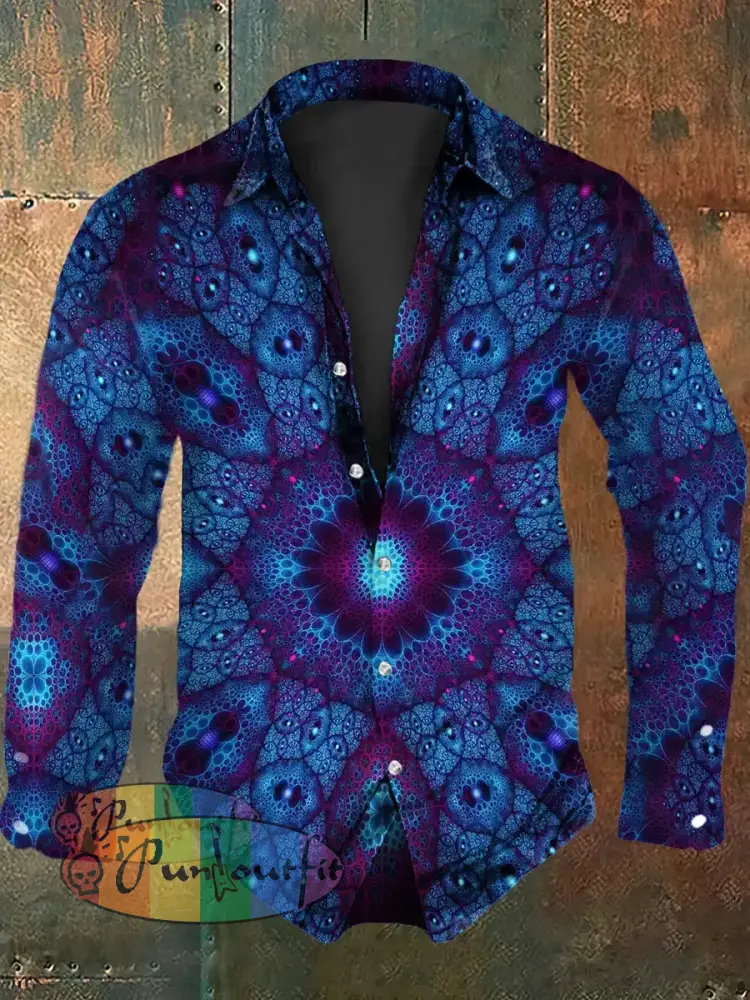 Men’s Retro Hippie Psychedelic Mandala Abstract Print Casual Long Sleeve Shirt Long Sleeve Shirt / S
