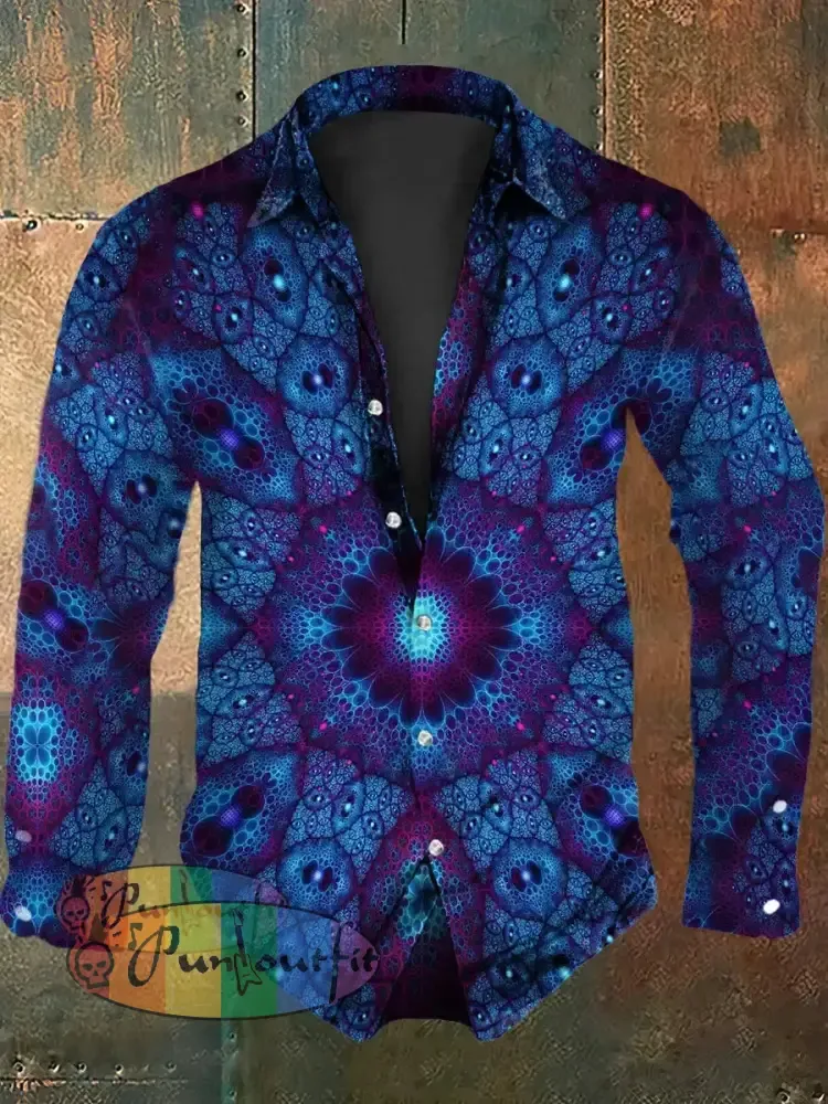 Men’s Retro Hippie Psychedelic Mandala Abstract Print Casual Long Sleeve Shirt Long Sleeve Shirt / S