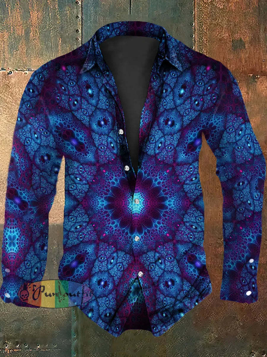 Men’s Retro Hippie Psychedelic Mandala Abstract Print Casual Long Sleeve Shirt Long Sleeve Shirt / S