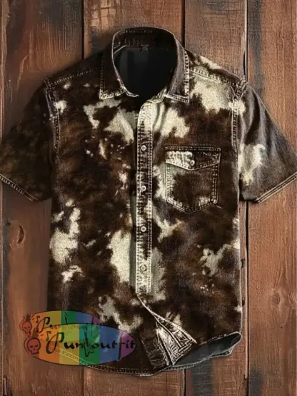 Men’s Retro Vintage Western Leopard Animal Print Short-Sleeve Shirt Short Sleeve Shirt-2 / S