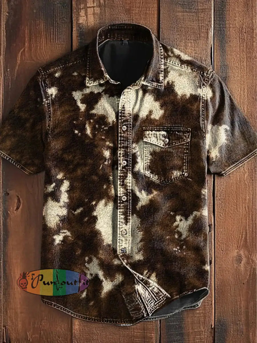 Men’s Retro Vintage Western Leopard Animal Print Short-Sleeve Shirt Short Sleeve Shirt-2 / S