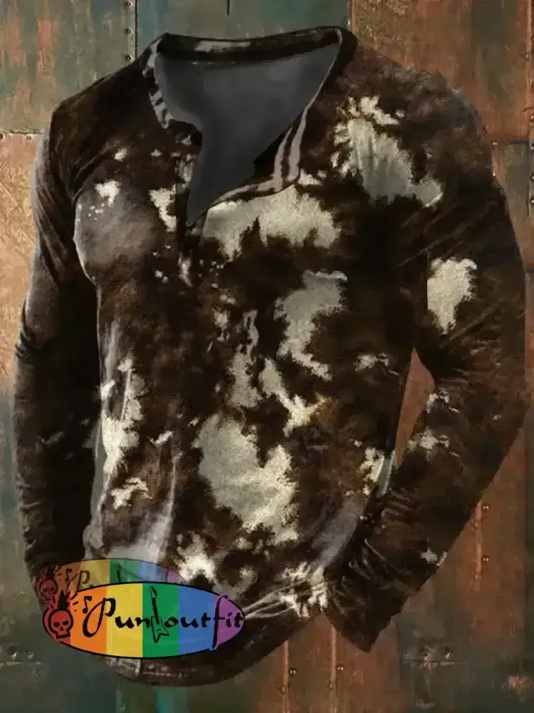 Men’s Retro Vintage Western Leopard Animal Print Short-Sleeve Shirt Long Sleeve T-Shirt / S