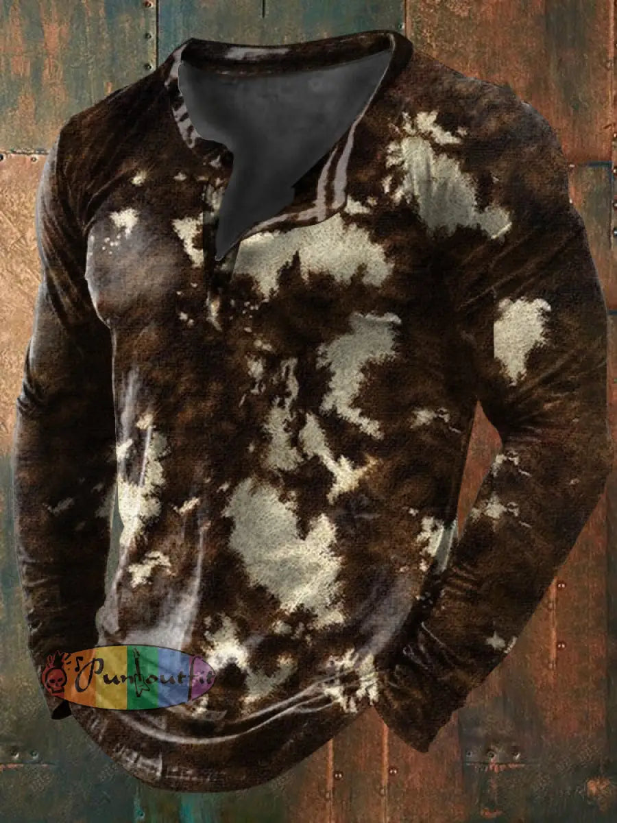 Men’s Retro Vintage Western Leopard Animal Print Short-Sleeve Shirt Long Sleeve T-Shirt / S