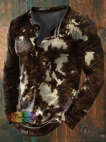 Men’s Retro Vintage Western Leopard Animal Print Short-Sleeve Shirt Long Sleeve T-Shirt / S