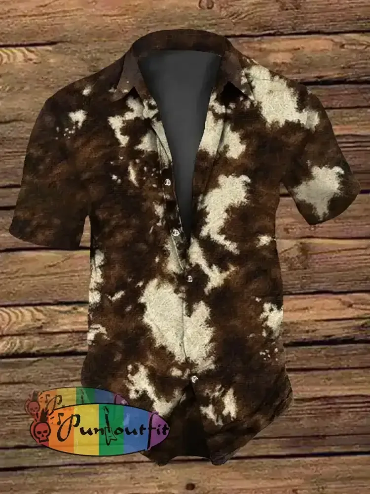 Men’s Retro Vintage Western Leopard Animal Print Short-Sleeve Shirt Short Sleeve Shirt / S