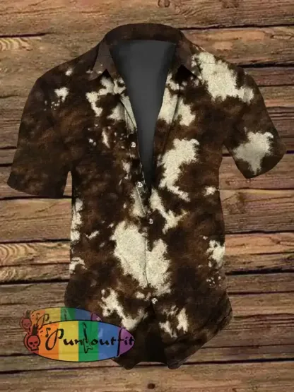 Men’s Retro Vintage Western Leopard Animal Print Short-Sleeve Shirt Short Sleeve Shirt / S