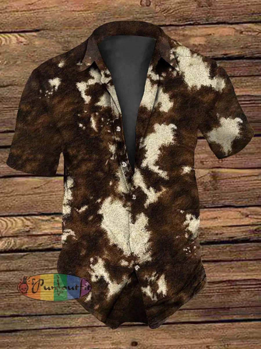 Men’s Retro Vintage Western Leopard Animal Print Short-Sleeve Shirt Short Sleeve Shirt / S