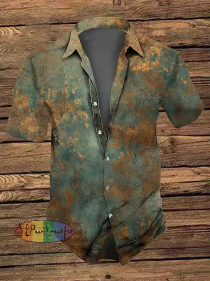 Men’s Retro Vintage Western Rust Colour Art Design Print Short-Sleeve Shirt As picture / S