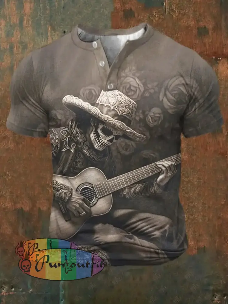 Men’s Retro Western Art Print Casual T-Shirt As Shown / S T-Shirts