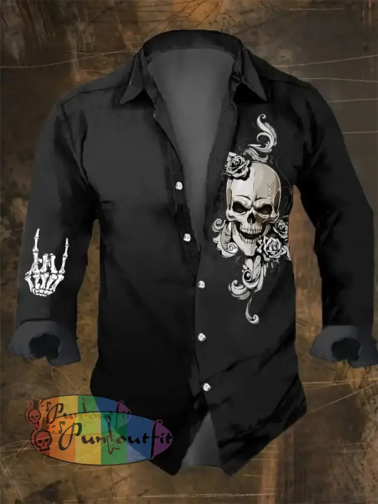 Men’s Skull Print Long Sleeve Shirt Multicolor / S
