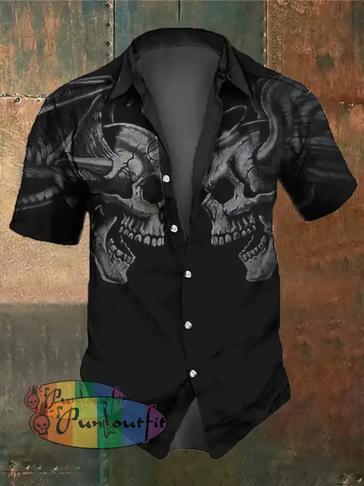 Men’s Skull Vintage Short Sleeve Shirt Multicolor / S Shirts