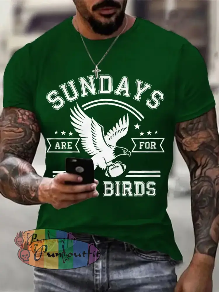 Men’s Sundays Are For The Birds Football Fans Lovers Gameday Casual Tee Dark Green / S