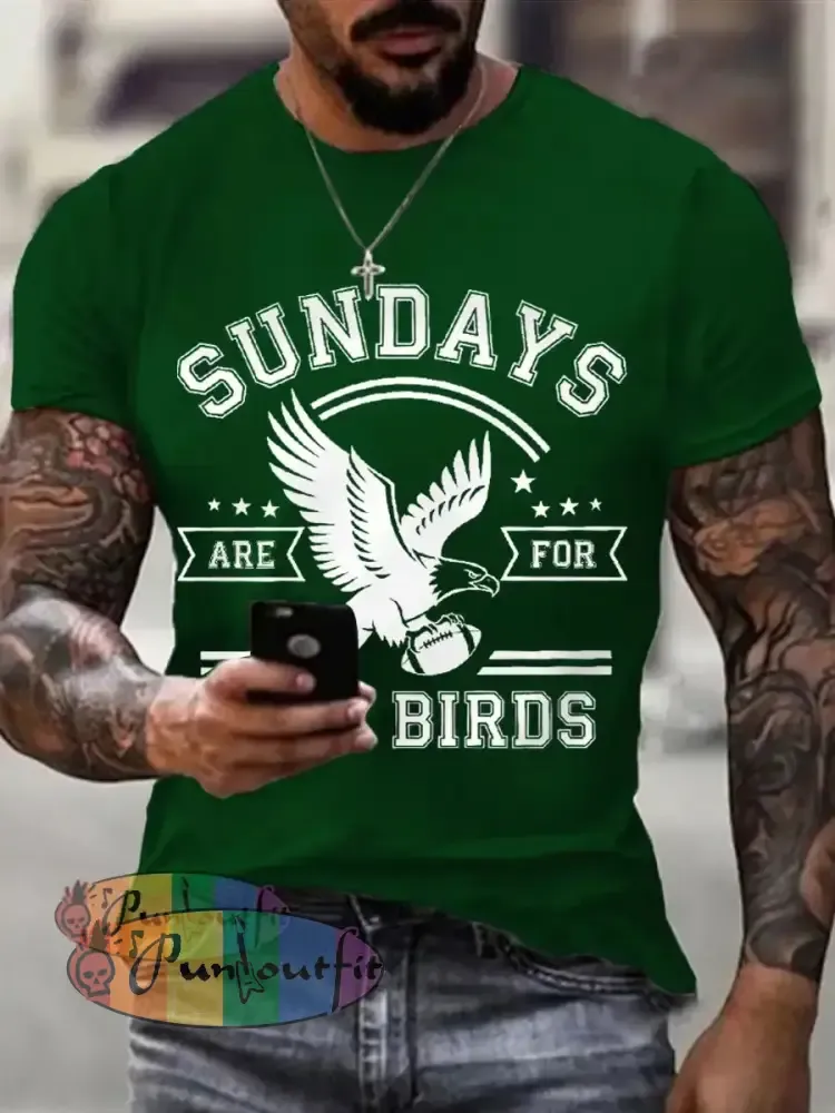 Men’s Sundays Are For The Birds Football Fans Lovers Gameday Casual Tee Dark Green / S