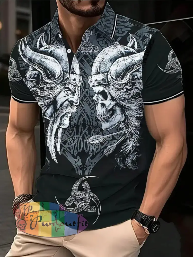 Men’s Viking Printed Casual Polo Shirt Picture 1 / S