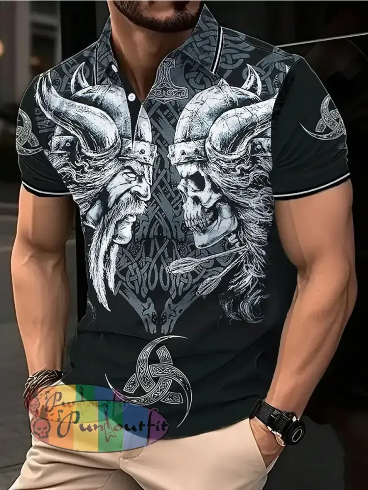 Men’s Viking Printed Casual Polo Shirt Picture 1 / S