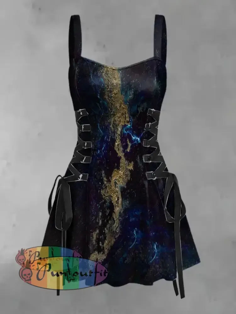 Men’s Vintage Abstract Art Ripple Print Casual Long Sleeve Shirt Mini Dress / S