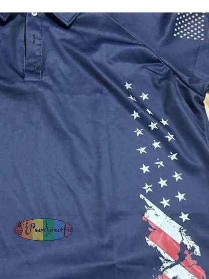 Men’s Vintage American Flag Independence Day Color Block Polo Shirt Polo