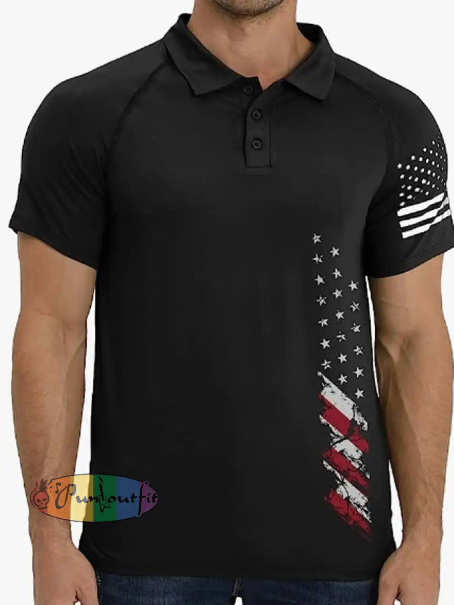 Men’s Vintage American Flag Independence Day Color Block Polo Shirt Polo