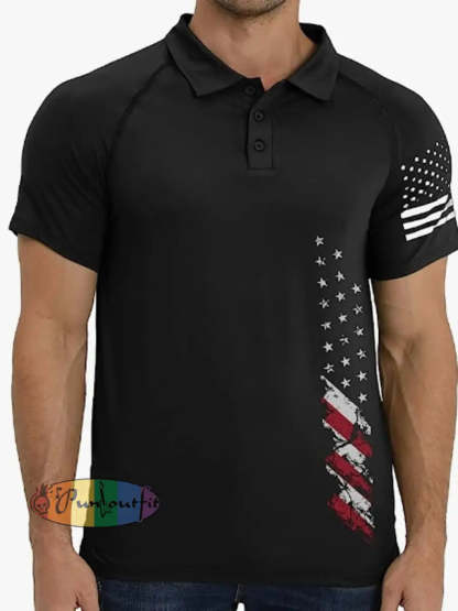 Men’s Vintage American Flag Independence Day Color Block Polo Shirt Polo