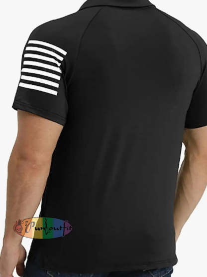 Men’s Vintage American Flag Independence Day Color Block Polo Shirt Polo