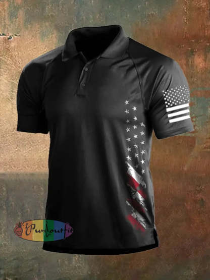 Men’s Vintage American Flag Independence Day Color Block Polo Shirt Black / S Polo