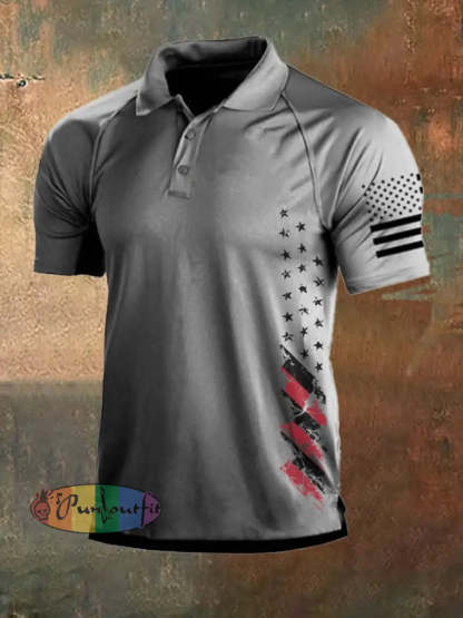 Men’s Vintage American Flag Independence Day Color Block Polo Shirt Grey / S Polo
