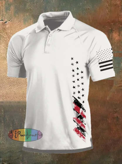 Men’s Vintage American Flag Independence Day Color Block Polo Shirt White / S Polo