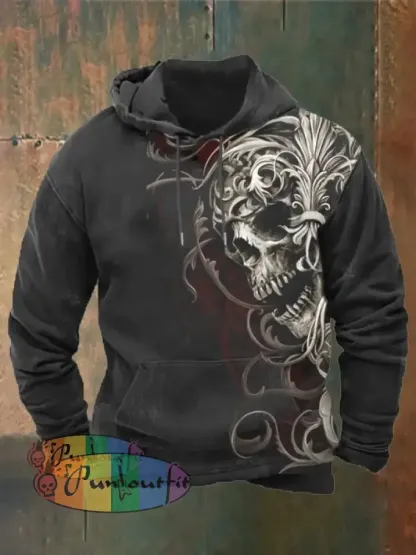 Men’s Vintage Dark Skull Print Hoodie As Shown / S Hoodies&Sweatshirts