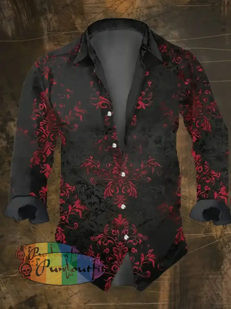 Men’s Vintage Dark Skull Print Long Sleeve Shirt Multicolor / S