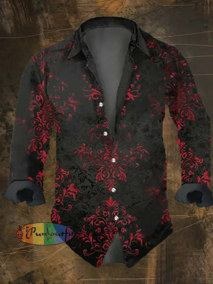 Men’s Vintage Dark Skull Print Long Sleeve Shirt Multicolor / S