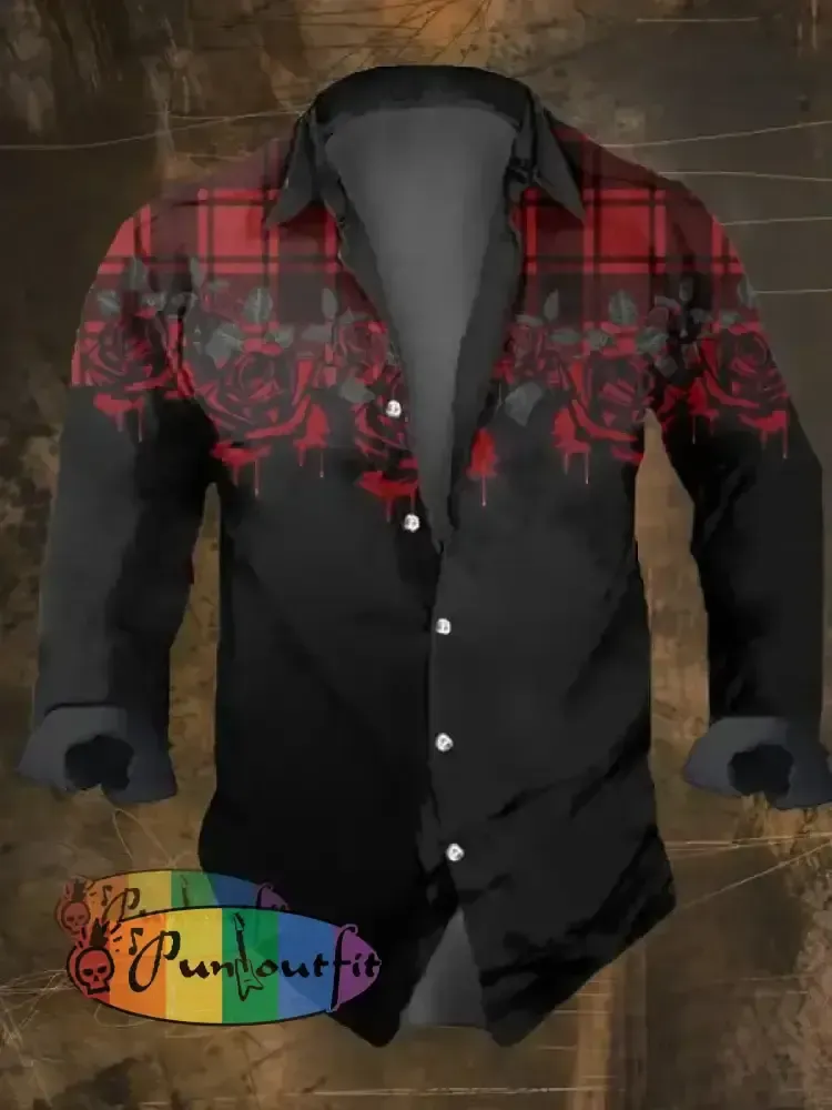 Men’s Vintage Dark Skull Print Long Sleeve Shirt Multicolor / S