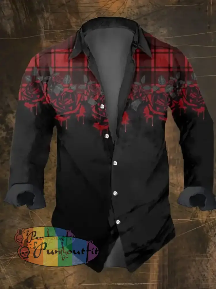 Men’s Vintage Dark Skull Print Long Sleeve Shirt Multicolor / S
