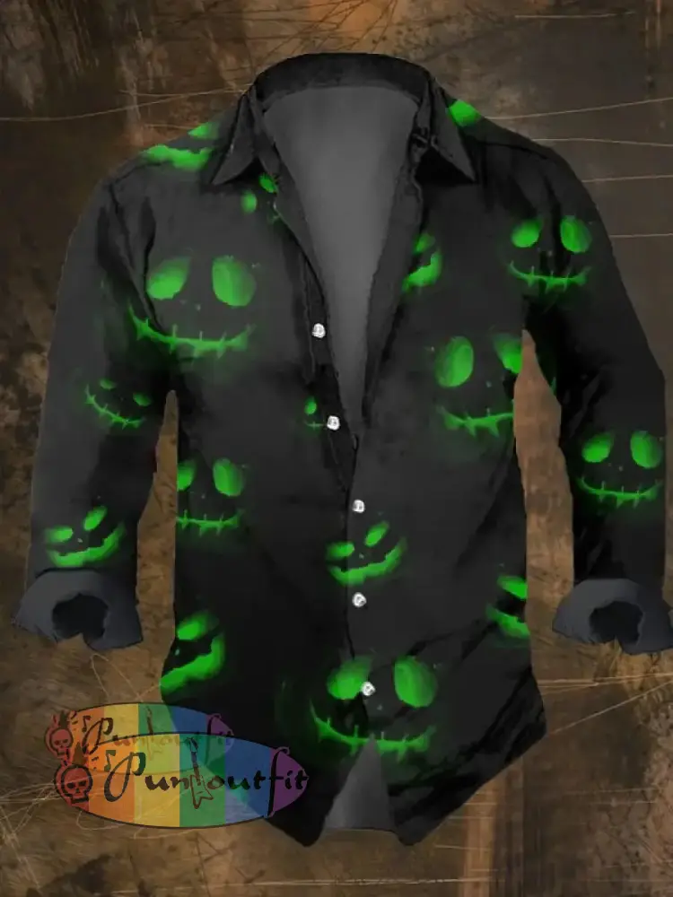 Men’s Vintage Dark Skull Print Long Sleeve Shirt Multicolor / S