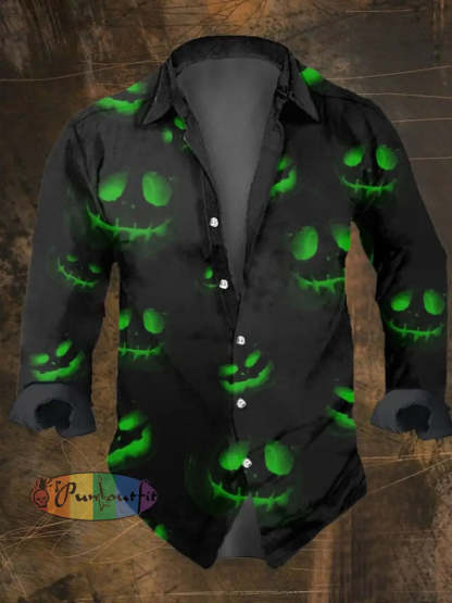 Men’s Vintage Dark Skull Print Long Sleeve Shirt Multicolor / S