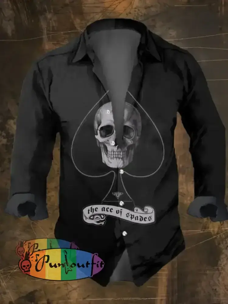 Men’s Vintage Dark Skull Print Long Sleeve Shirt Multicolor / S
