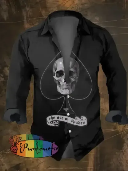 Men’s Vintage Dark Skull Print Long Sleeve Shirt Multicolor / S