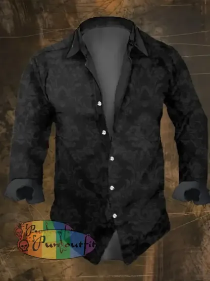 Men’s Vintage Dark Skull Print Long Sleeve Shirt Multicolor / S