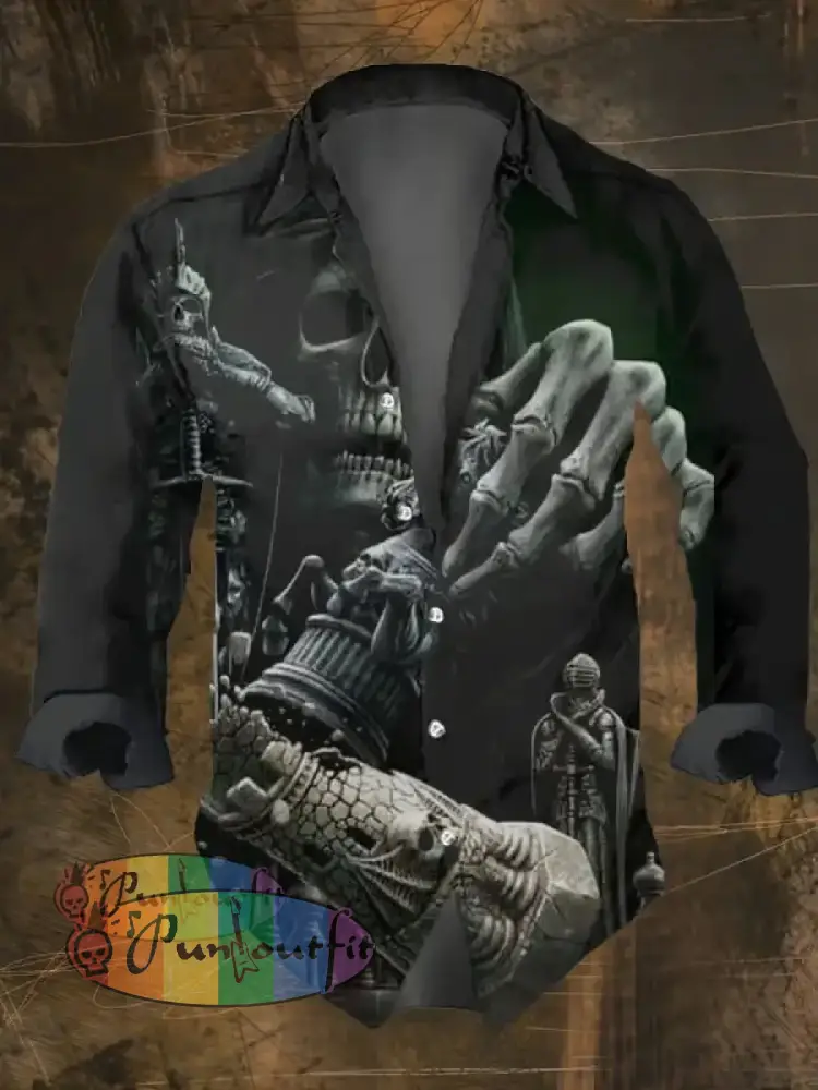 Men’s Vintage Dark Skull Print Long Sleeve Shirt Multicolor / S