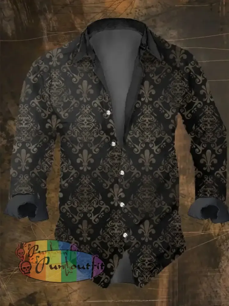Men’s Vintage Dark Skull Print Long Sleeve Shirt Multicolor / S
