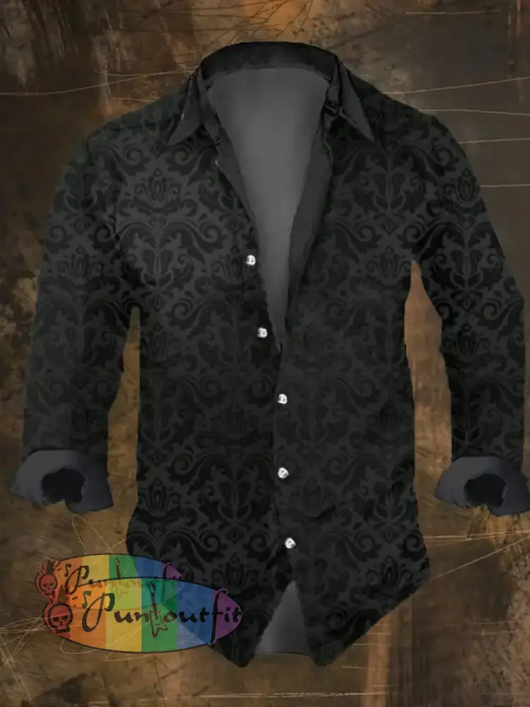 Men’s Vintage Dark Skull Print Long Sleeve Shirt Multicolor / S