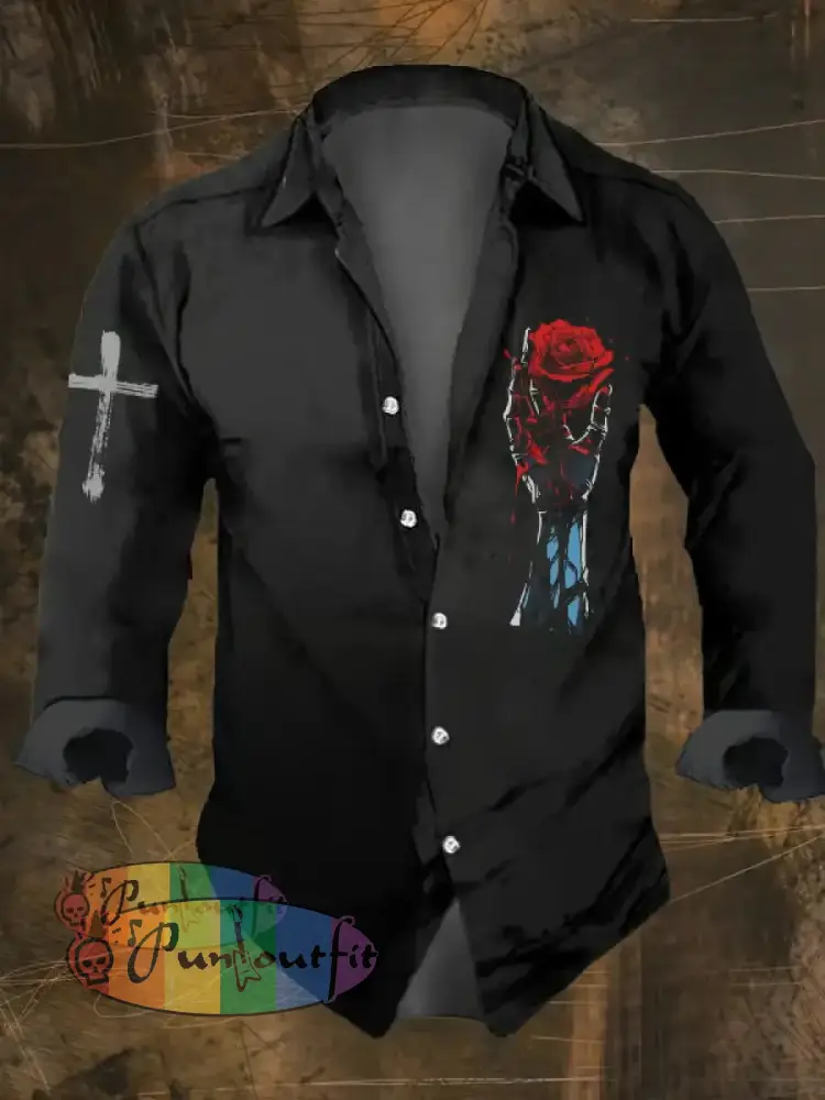 Men’s Vintage Dark Skull Print Long Sleeve Shirt Multicolor / S